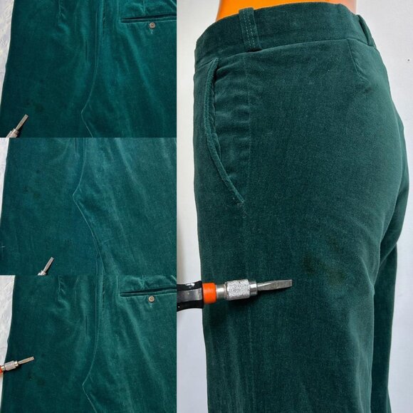 70s vintage green velvet wideleg flare pants hippie boho bellbottom trousers. - Picture 6 of 6